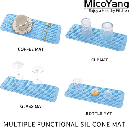 MicoYang Silicone Dish Drying Mat for Multiple Usage,Easy clean,Eco-friendly,Heat-resistant Silicone Mat for Kitchen Counter,Sink,Bar,Bottle,or Cup Light Blue M 17 inches x 6 inches