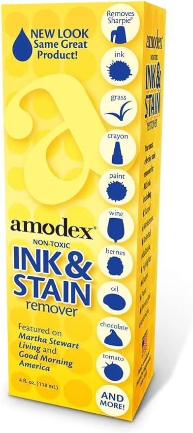 Amodex Ink & Stain Remover for Clothes, Leather and Skin - Removes Ink, Ballpoint, Sharpie, Grease and More, Works on Set-in Stains, Gentle but Powerful, 4oz/120ml Bottle (Pack of 3)