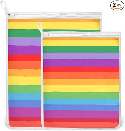 Mesh Laundry Bags Lingerie Bags for Washing Delicates 2 PCS Durable Wash Bag with Zipper Small and Medium Washable Vibrant Colorful Stripes