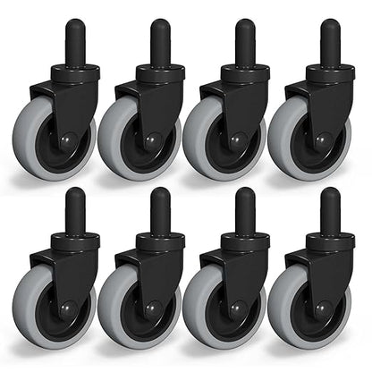 AAGUT Mop Bucket Replacement Casters 3" Set of 8 fits Rubbermaid Commercial Models & WaveBrake, Swivel Bayonet Caster Wheels, Thermoplastic Rubber Black (Floor Safe)