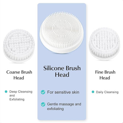 COSLUS FBX04 Powered Facial Cleansing Brush: Rechargeable Electric Face Cleanser for Sensitive & Acne-Prone Skin, 3 Brush Heads, 3 Speeds, 2-Direction Rotation, for Men Women IPX7, Deep Cleaning Blue