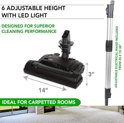 OVO Central Vacuum Carpet Deluxe Kit, 50ft ON/Off High-Voltage Hose with Pigtail, Deluxe 6 Adjustable Height Electric Carpet Beater, 12’’ Premium Floor Brush, Cleaning Tools and Easy Storage Acc.