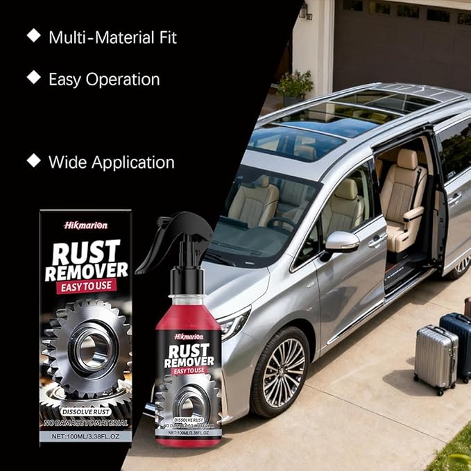 Rust Remover Spray, 3.38 Fl.oz Car Scratch Remover, Iron Stain Cleaner, Rust Dissolver for Multiple Surfaces Metal, Tools, Cars, Chains