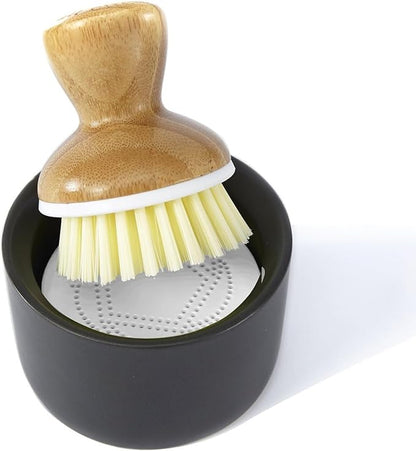 Full Circle Bubble Up Soap Dispenser & Dish Brush Set, Black & White (Pack of 4)