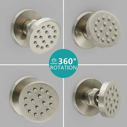 Shower Jets, HOMEDEC Round Brushed Nickel Brass Shower Body Spray, Shower Massage Wall Jet Can Swivel, Pack of 4