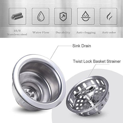 304 Stainless Steel Kitchen Sink Twist Lock Basket Drain Assembly W/Brass Nuts-VARNAHOME
