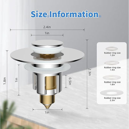 iFealClear Metal Universal Bathroom Sink Stopper, Upgraded Stainless Steel Sink Drain Strainer for 1.1''~2.36" Basin Pop Up Drain Strainer, Anti-Clogging Filter Basket, Polished Chrome