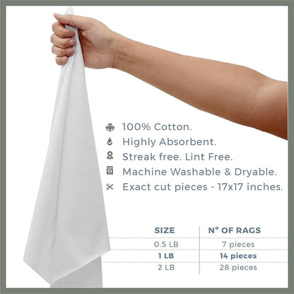 VALENGO New Lint Free Rags – 100% Cotton Cloth, Soft T-Shirt Rags, Lint Free Cloth for Staining Wood, Cast Iron, Dusting, Polishing, Painting and Cleaning – Reusable & Absorbent – 17”x17” (Pack of 14)