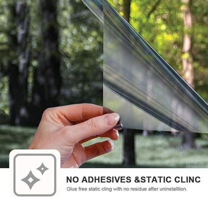 Filmgoo One Way Window Film Non-Adhesive Static Cling Daytime Privacy Film Sun Blocking Heat Control Mirror Window Tinting Film for Home Office, Black Silver, 17.5 Inch X 6.5 Feet