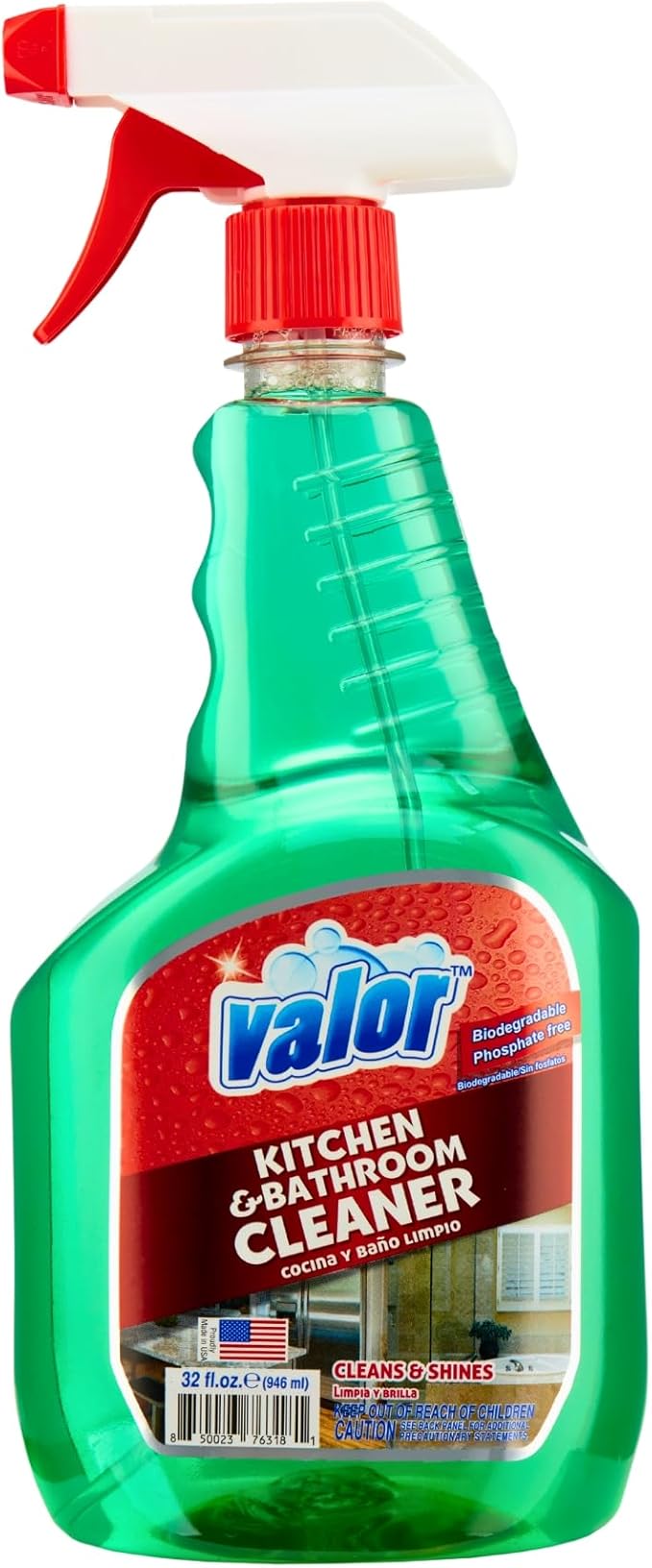 Valor Kitchen & Bathroom Cleaner Spray – Multi-Surface Degreaser & Limescale Cleaning Solution, Eco-Friendly Biodegradable Formula, (32 Fl Oz (Pack of 6))