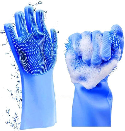 Louis Donné Magic Silicone Dishwashing Gloves with Scrubber - Reusable Rubber Scrubbing Gloves for Kitchen, Household Cleaning, Pet Grooming & Car Washing, Heat Resistant, 1 Pair
