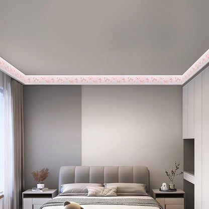 AbaBoorty 394"X4.1"Pink Flower Wallpaper Border Peel and Stick 3D Pattern Wall Decor Trim for Walls Kid Girl Bedroom Sticker Decor Bathroom Mirror Frame Border Roll Removable Self Adhesive Border Trim