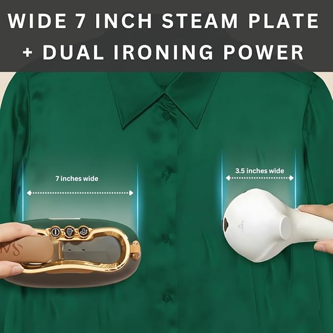 SALAV® Retro Edition Duopress Handheld Garment Steamer & Iron, Ceramic Plate, 1000W, No Drip Steam, Vertical & Horizontal Steam, Titanium - Removes Wrinkles & Refreshes Clothes, Vintage Style