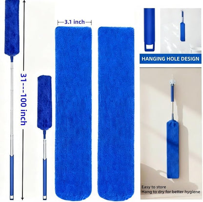 Retractable Gap Dust Cleaner Under Appliance Cleaning Tool, GMLRKY Flat Duster for Under Refrigerator Fridge Stove Couch Bed, Skinny Thin Duster for Tight Spaces (Blue)
