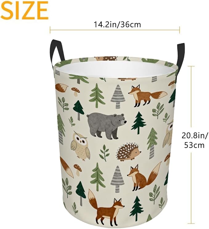 Kids Laundry Hamper Basket - Large Nursery Baby Hamper with Handle for Boys Girls Collapsible Clothes Baskets Organizer Toy Storage Bin Room Decor(Forest Animals)