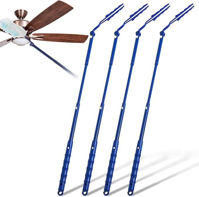 Colingmill 4 Pcs 3 ft Replacement Handles Compatible with Duster Refills, Extendable Long Extended Handle Only, Adjustable Length for Ceiling Fans, Blinds, Shelves, Windows (Blue)