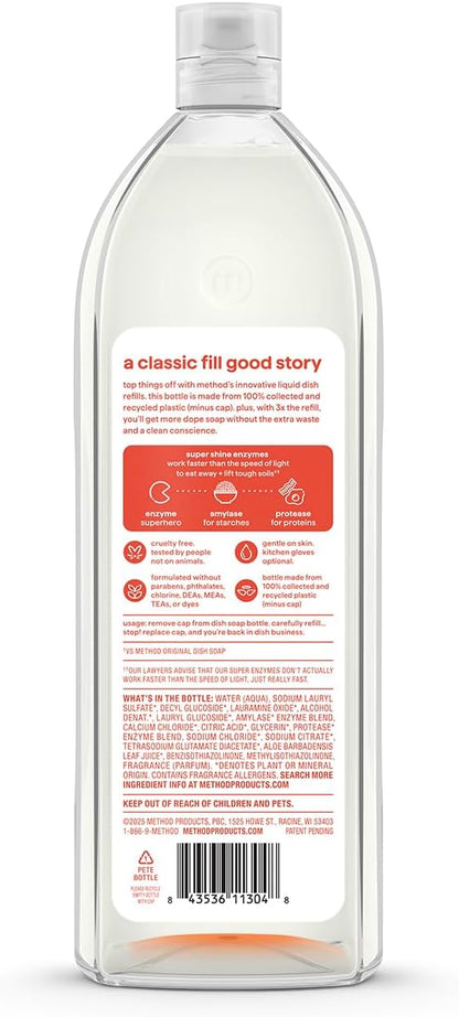Method Super Shine Liquid Dish Soap Refill, Powered by Enzymes, Among the Orchards Scented, 48 fl oz