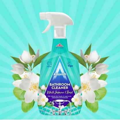 Astonish Streak Free Foaming Bathroom Cleaner Spray Bottle 3 Pack - Deep Cleaning White Jasmine & Basil Scented Spray For Soap Scum, Watermarks & Limescale - Cleaning Supplies, 750 ml Bottle