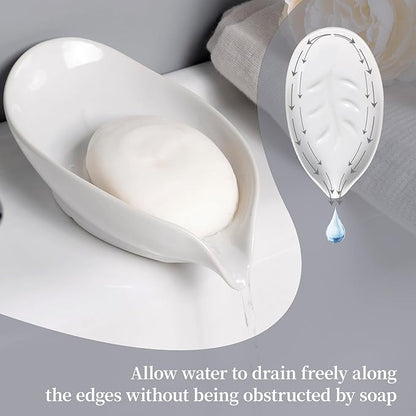 Soap Dish 2PCS, Self-Draining Bar Soap Holder, Leaf Shape Ceramic Drain Soap Dishes for Bathroom Kitchen, Easy to Clean Keeps Soap Dry, White, ANTIS'S HOME