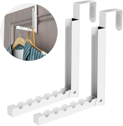 Over The Door Hanger Folding Clothes Drying Rack, Folding Hanging Coat Rack for Indoor Laundry Room Compact Small Space Foldable Portable Clothing Hanger Hook Collapsible- 2 Pack (White)