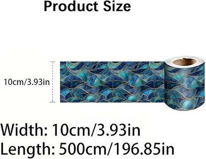 Blue Geometric Mosaic Wallpaper Border 196x4 Inch Peel and Stick Wall Border Removable Vinyl Wall Trim Modern Pattern for Kitchen Bathroom Laundry Room Home Decor