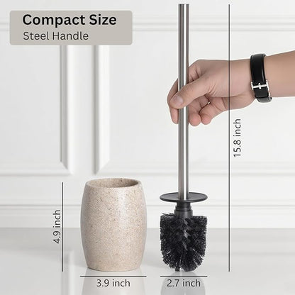 Clasin Home Toilet Bowl Brush and Holder with Stainless Steel Long Handle, Toilet Scrubber Brush with Durable Base, 360° Deep Cleaning Bristles for Bathroom, Compact Set for Small Space (Beige)