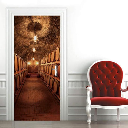 3D Door Stickers Murals Peel and Stick - Wine Cellar Wallpaper Self-Adhesive Decals Removable PVC Waterproof Poster for Bedroom Living Room 33.9" x 78.7"