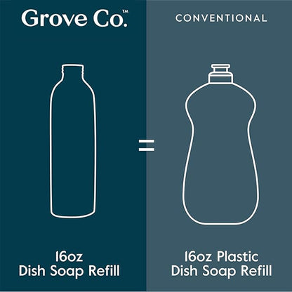 Grove Co. Ultimate Dish Soap Refills (3 x 16 Fl Oz) + Refillable Glass Dish Soap Dispenser for Kitchen Sink with Non-Slip Silicone Sleeve, Plastic Free Cleaning Products, Lavender Blossom & Thyme