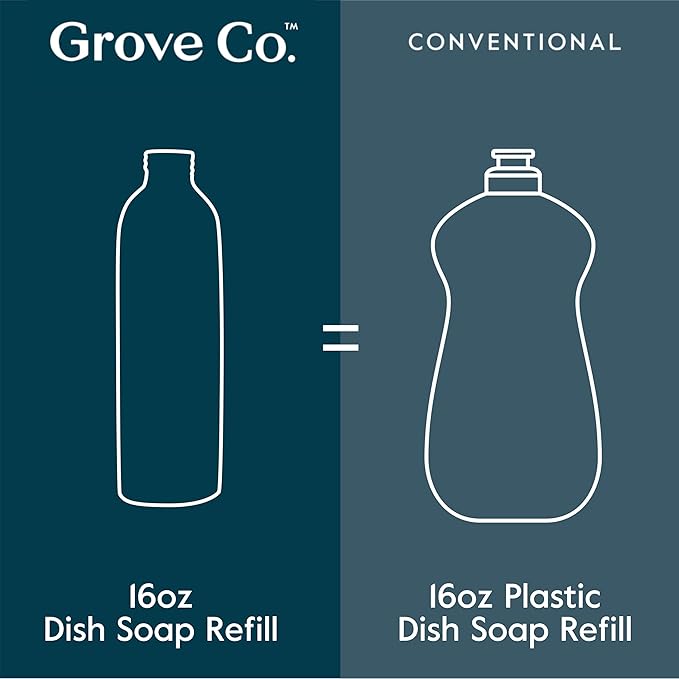 Grove Co. Ultimate Dish Soap Refills (3 x 16 Fl Oz) Removes 48-hour Stuck-on Food and Grease, Plastic-Free Cleaning Products, 100% Natural Lavender Blossom & Thyme Fragrance
