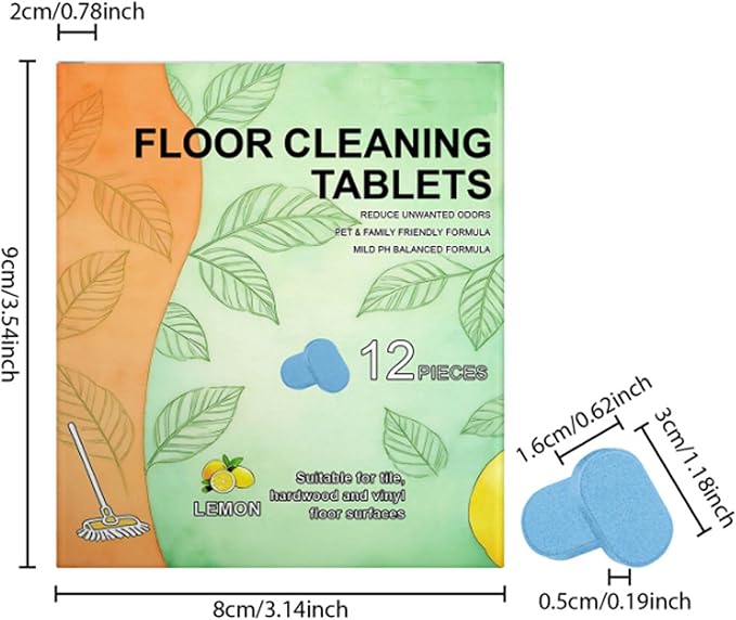 Floor Cleaning Tablets: 1 Tab = 2l Pre-Measured Solution, Streak-Free & Non-sticky for Barefoot Clean, Protects & Shines All Floors, Zero-Plastic & Space-Saving, For Mops & Robot Vacuums (2set)