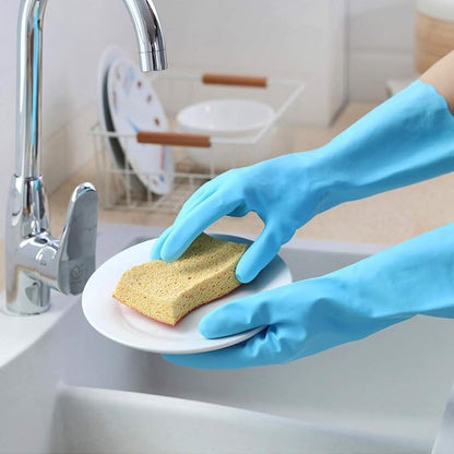HSL Household Cleaning Gloves - Reusable Kitchen Dishwashing Gloves with Latex Free, Cotton lining, Waterproof, Non-Slip (Small, 2 Pairs)