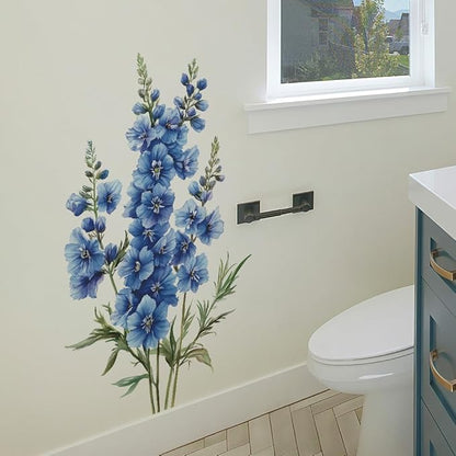 3D Wall Stickers DIY Flower Wall Decal Removable Waterproof Wall Art Decor for Bedroom Living Room Offices Home Decoration (Blue Delphinium)