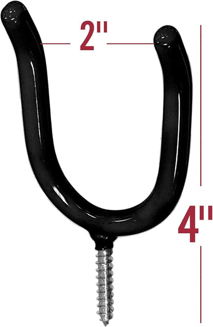 ALAZCO 16 Black Vinyl Coated Steel Wall Mount Screw-in Heavy Duty Tool Holders 4” Utility U-Hooks for Garage Workshop Storage Hang Shovels Rakes Brooms Garden Tools Sports Equipment Tennis Racket