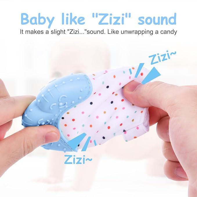 2Pack Silicone Teething Mitt, Soothing Infant Teething Mitten Pain Relief, Prevent Scratches Glove, Safe Silicone Teething Toys for 0-12 Months