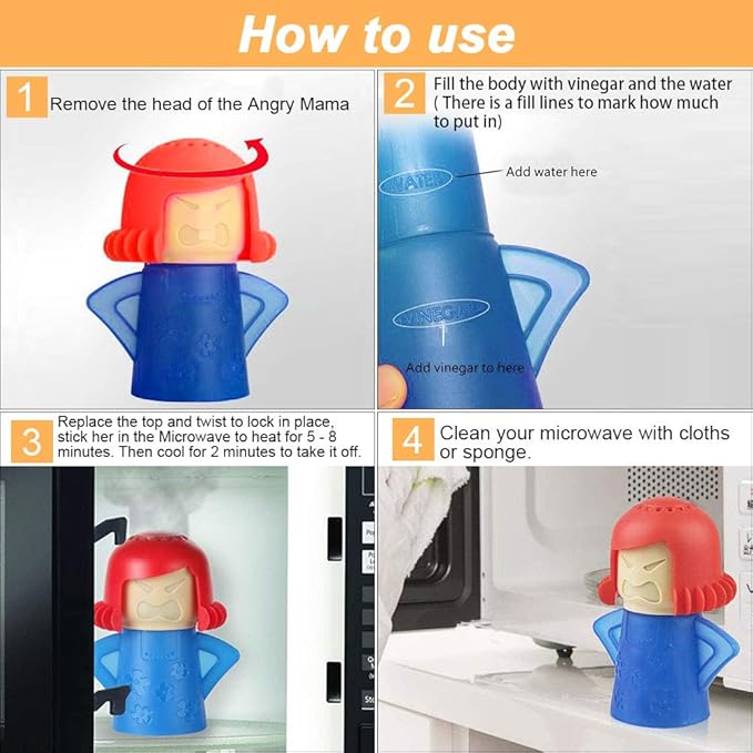Angry Mama Microwave Oven Cleaner, Angry Mama Microwave Steam Cleaner Cleans the Crud in Minutes Using Vinegar and Water for Home Kitchen (Blue)