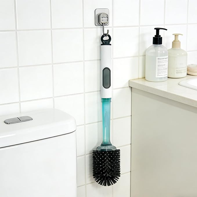 Toilet Brush Set, Silicone Toilet Bowl Scrubber & Holder - Reusable & Drip-Proof Bathroom Cleaner, Space-Saving Design for RV, Apartment; Includes Dispenser, Grey 1PCS