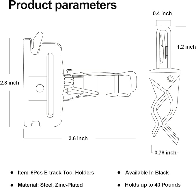 6 Pack E-Track Tool Holders |E Track Accessories for Enclosed Trailer to Keep Rakes,Shovels, Broom|e Track Tool Holder Hanger for Trailer Accessories| Tool Stabilizer for Etrack Accessories