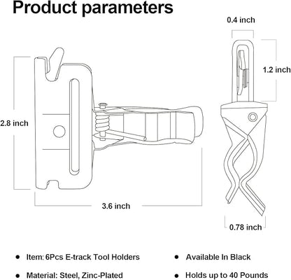 6 Pack E-Track Tool Holders |E Track Accessories for Enclosed Trailer to Keep Rakes,Shovels, Broom|e Track Tool Holder Hanger for Trailer Accessories| Tool Stabilizer for Etrack Accessories