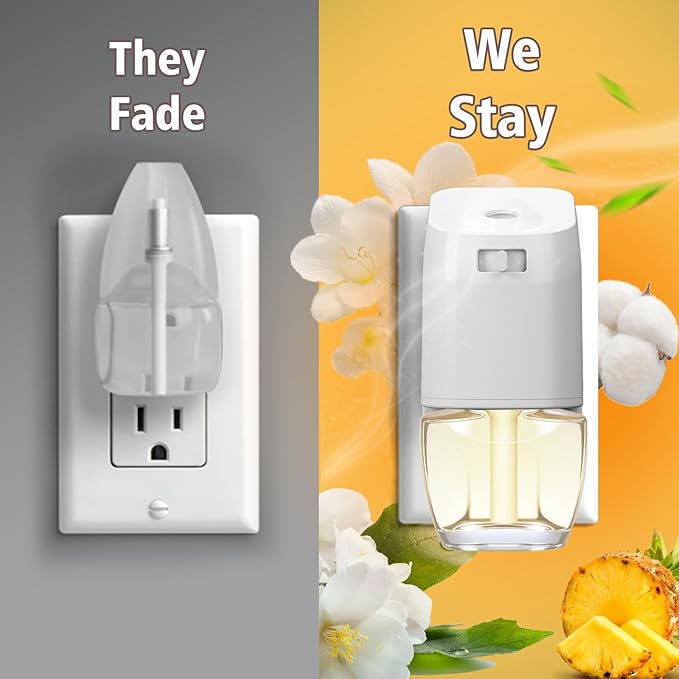 Plug In Air Freshener Starter Kit with Warmer – 9 Scented Oil Refills + 1 Diffuser in Jasmine, Hawaiian, Cotton, 5.94 Fl Oz, Compatible with Air Wick & Glade, Not Include Glade Plus