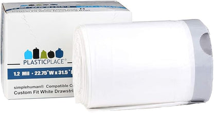 Plasticplace Custom Fit Trash Bags, Compatible with simplehuman Code N (50 Count) White Drawstring Garbage Liners 12-13 Gallon / 45-50 Liters, 22.5" x 31.5"