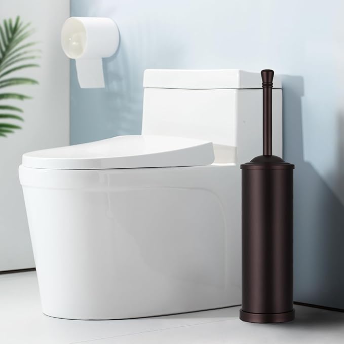 Bronze Toilet Brush and Holder Set,304 Stainless Steel Toilet Bowl Brush and Holder for Bathroom,Heavy Duty Toilet Brush,Durable Scrubbing Bristles,Splash Resistant,Long Handle