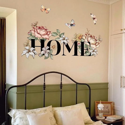 Home Floral and Butterfly Wall Stickers Waterproof Peel and Stick Removable Wall Decals for Bedroom Living Room Bathroom