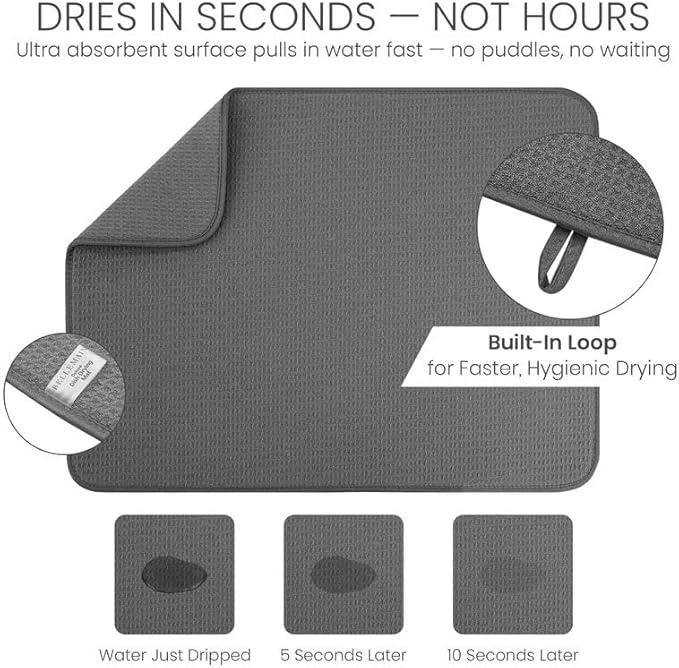 Bellemain XL Dish Mat 24" x 17" ( LARGEST MAT ) Microfiber Dish Drying Mat , Super absorbent ( Dark Gray )