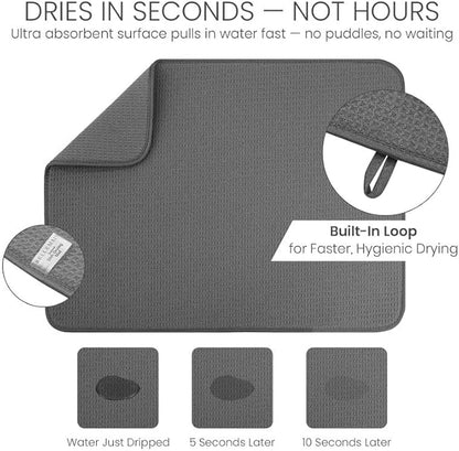 Bellemain XL Dish Mat 24" x 17" ( LARGEST MAT ) Microfiber Dish Drying Mat , Super absorbent ( Dark Gray )