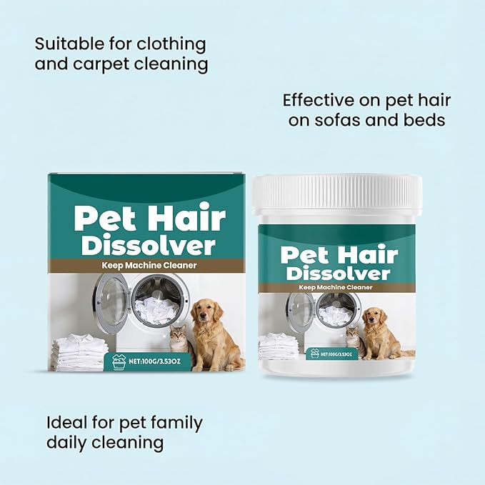 Pet Hair Dissolving Agent, Easy Application, 100g, Multipurpose Hair Cleaner, Odor And Stain Remover, Safe Formula, For Clothes Laundry Odor Stains