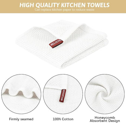 Nialnant 100% Cotton Dish Cloths for Washing Dishes, 4 Pack Waffle Weave Dish Towels,Super Soft Absorbent Cleaning Rags-White,12x12 Inch