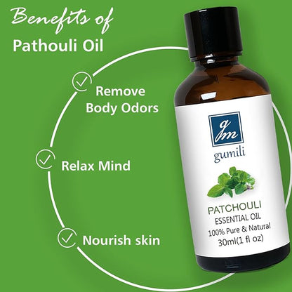 GM Gumili Patchouli Essential Oil 1 Oz, 100% Pure Patchouli Oil for Skin, Diffuser, Perfume & DIY - 30ml
