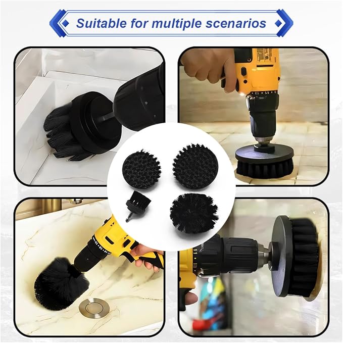 ZIMISI 4PCS Drill Brush Attachment Set, Mult-Purpose Car Wash Brush, Rotary Detailing Brush Set, Car Carpet Cleaner Brushes for Wheel, Grout, Shower, Bathroom, Floor (Black)