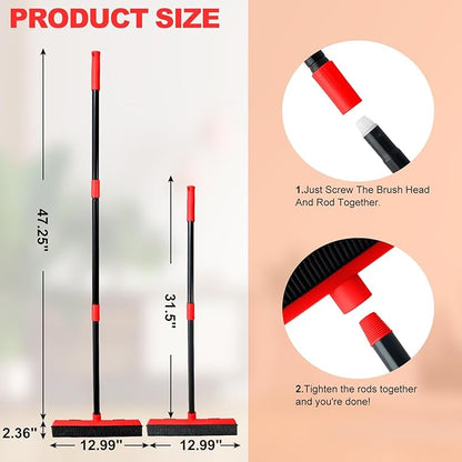 Rubber Broom for Pet Hair Removal with Squeegee, 49Inch Long Iron Handle Design, Portable Lint Remover Brush, Suitable for Carpets, Hardwood Floors and Tile Cleaning.