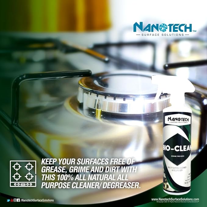 Nanotech SS Bio Clean- Biodegradable Multi Surface Heavy Duty Cleaner & Degreaser- Safe on All Surfaces: Natural Stone, Stainless Steel, Plastic, Glass, Metal, Vinyl (16 Oz.)